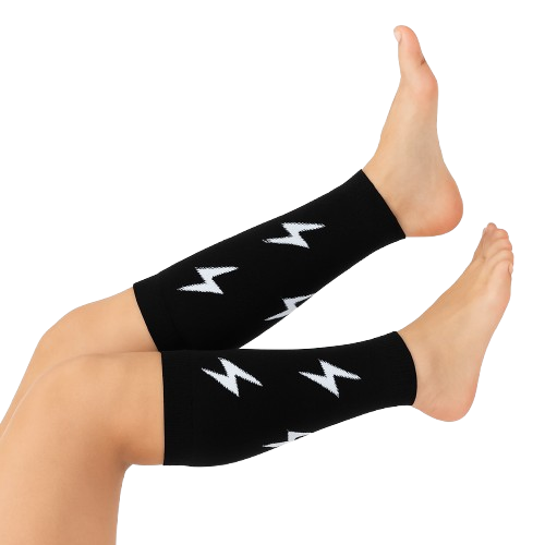 Media Ciclismo con Compresion Pantorrillera Negra Rayo Blanco