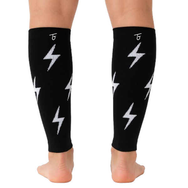Media Ciclismo con Compresion Pantorrillera Negra Rayo Blanco