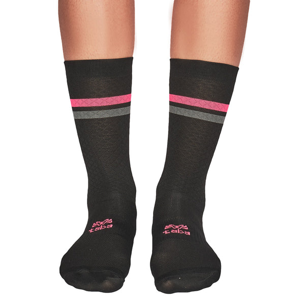 Media Ciclismo Rombito Negro Linea Fucsia Gris 7"
