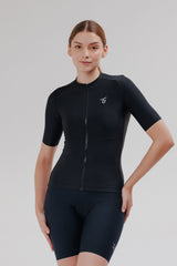 Jersey Ciclismo Mujer Route Negro - logo blanco