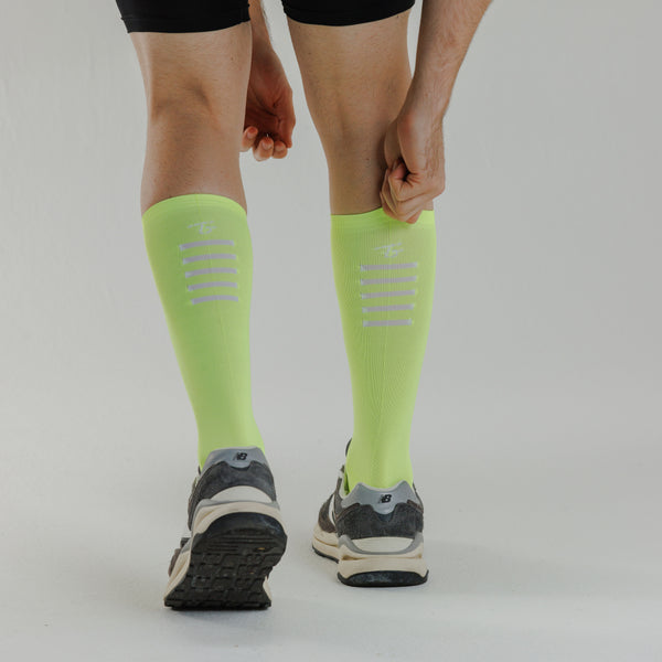 Media Ciclismo con Compresion Completa Verde Neon